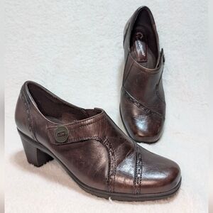 Earth Origins Women's 9 Marla 2 Brown Leather Block Heels Slip On Dress Shoes